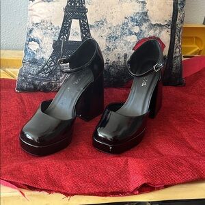 Soda Black Patent Mary Jane Heels